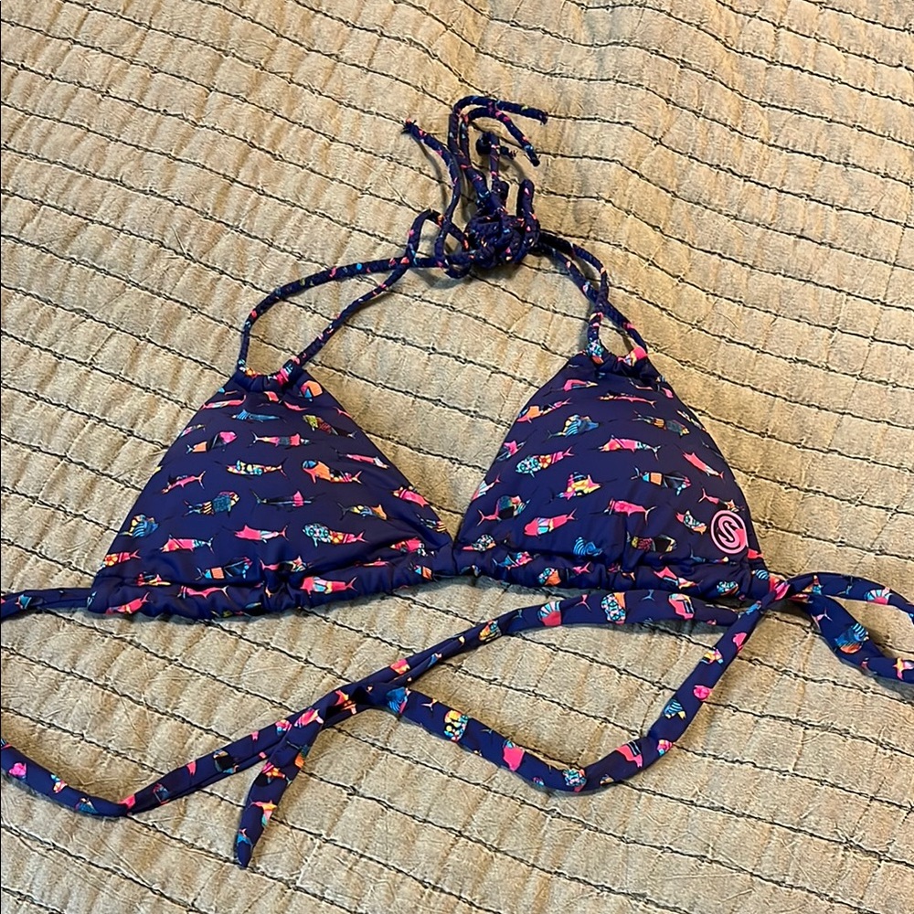 Swimwear - Blue Patterned Bikini top